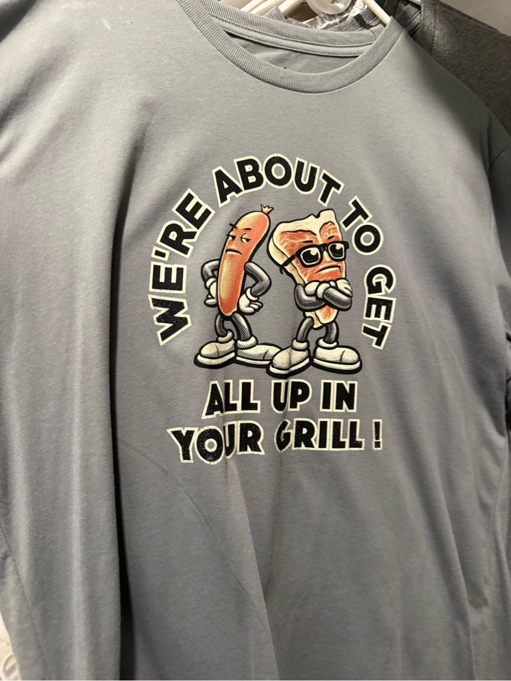 Graphic Gray Men's Crewneck Tee - We're About to Get All Up in Your Grill